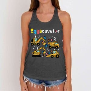 Eggscavator Easter Egg Hunt Construction Trucks Women's Knotted Racerback Tank