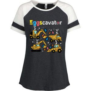 Eggscavator Easter Egg Hunt Construction Trucks Enza Ladies Jersey Colorblock Tee