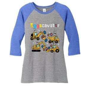 Eggscavator Easter Egg Hunt Construction Trucks Women's Tri-Blend 3/4-Sleeve Raglan Shirt