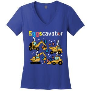 Eggscavator Easter Egg Hunt Construction Trucks Women's V-Neck T-Shirt