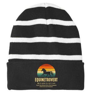 Equinetrovert Equestrian Equine Introvert Striped Beanie with Solid Band