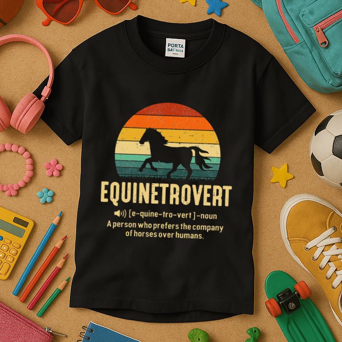 Equinetrovert Equestrian Equine Introvert Kids T-Shirt