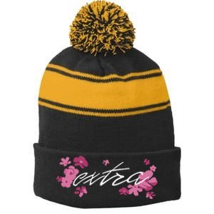 Extra Emily Extra Floral Stripe Pom Pom Beanie