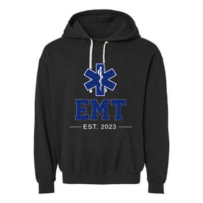 EMT Established Est 23 EMS Paramedic Medic Graduation Garment-Dyed Fleece Hoodie