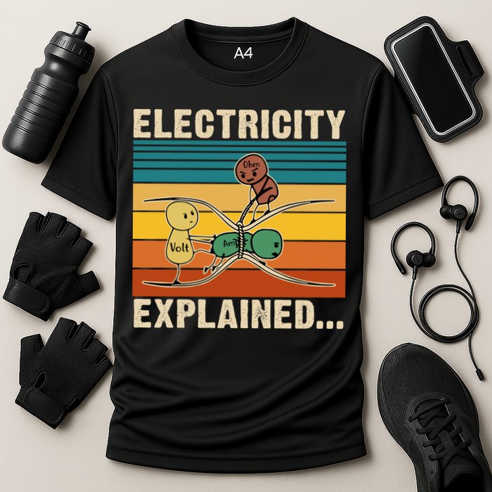 Electricity Explained Funny Gift Cooling Performance Crew T-Shirt