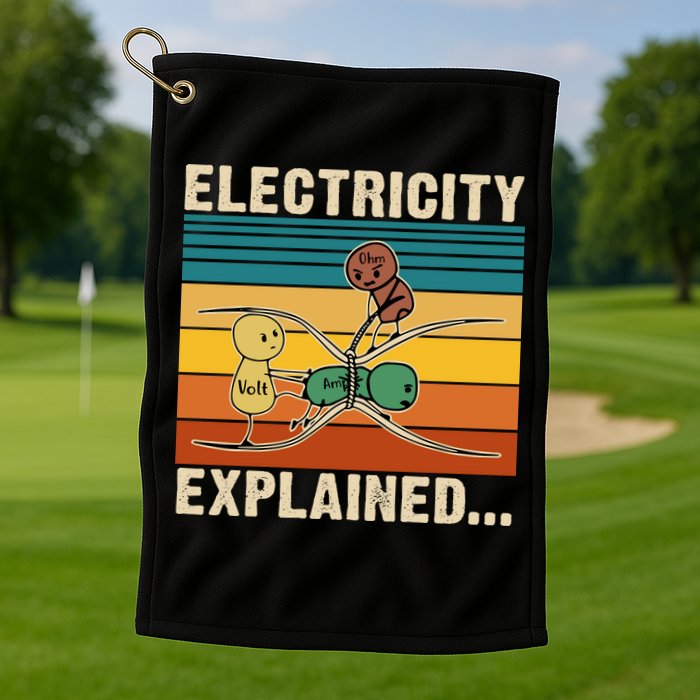 Electricity Explained Funny Gift Golf Towel