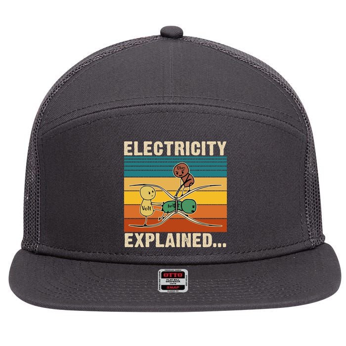 Electricity Explained Funny Gift 7 Panel Mesh Trucker Snapback Hat