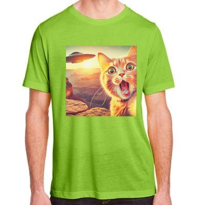 Extraterrestrial Encounter Funny Cat Selfie With Ufo Adult ChromaSoft Performance T-Shirt