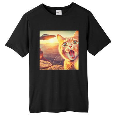 Extraterrestrial Encounter Funny Cat Selfie With Ufo Tall Fusion ChromaSoft Performance T-Shirt