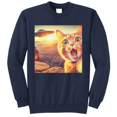 Extraterrestrial Encounter Funny Cat Selfie With Ufo Sweatshirt