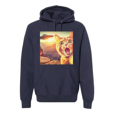 Extraterrestrial Encounter Funny Cat Selfie With Ufo Premium Hoodie