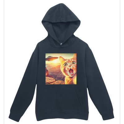 Extraterrestrial Encounter Funny Cat Selfie With Ufo Urban Pullover Hoodie