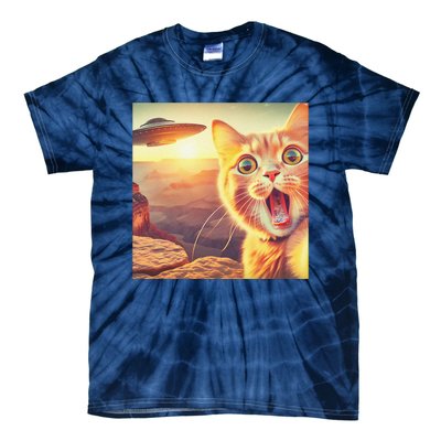 Extraterrestrial Encounter Funny Cat Selfie With Ufo Tie-Dye T-Shirt