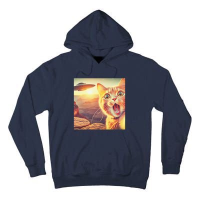 Extraterrestrial Encounter Funny Cat Selfie With Ufo Tall Hoodie