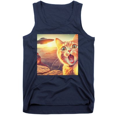 Extraterrestrial Encounter Funny Cat Selfie With Ufo Tank Top