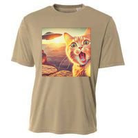 Extraterrestrial Encounter Funny Cat Selfie With Ufo Cooling Performance Crew T-Shirt