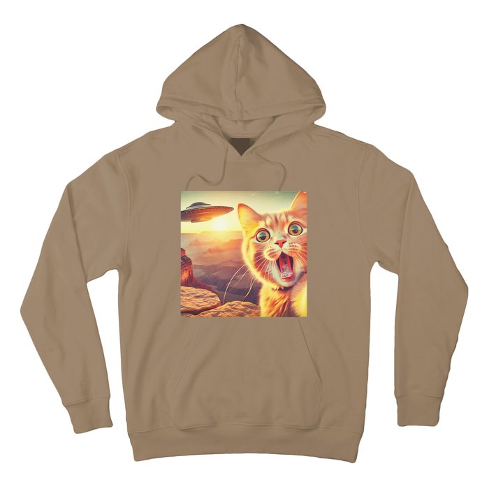 Extraterrestrial Encounter Funny Cat Selfie With Ufo Hoodie