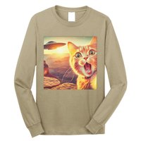 Extraterrestrial Encounter Funny Cat Selfie With Ufo Long Sleeve Shirt