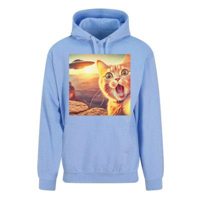 Extraterrestrial Encounter Funny Cat Selfie With Ufo Unisex Surf Hoodie