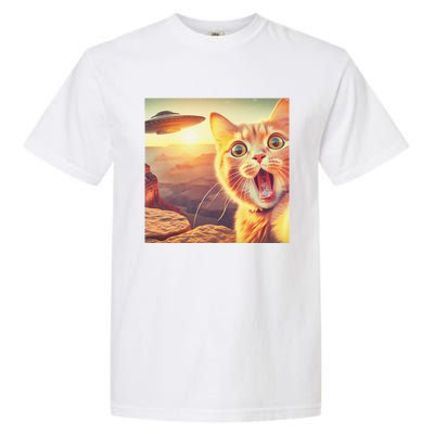 Extraterrestrial Encounter Funny Cat Selfie With Ufo Garment-Dyed Heavyweight T-Shirt