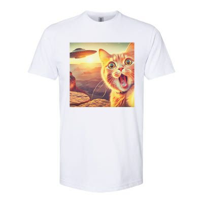 Extraterrestrial Encounter Funny Cat Selfie With Ufo Softstyle CVC T-Shirt