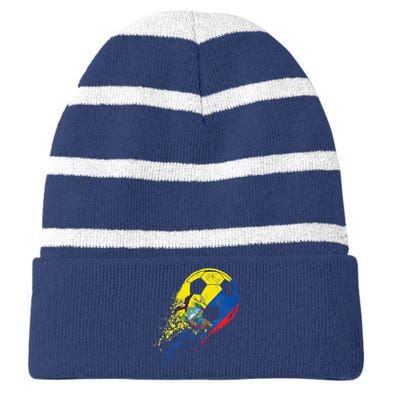 Ecuador Ecuadorian Flag Fan Pride Soccer Player Striped Beanie with Solid Band