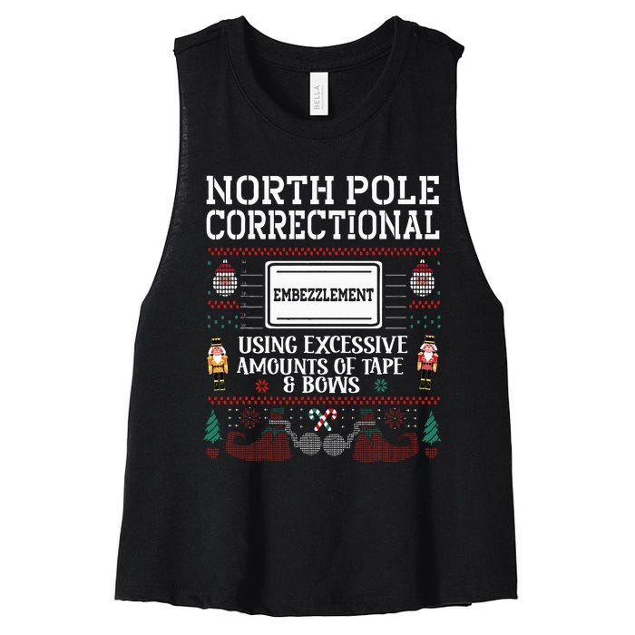 Embezzlement Elf Family Christmas Matching Wrapping Present Women's Racerback Cropped Tank