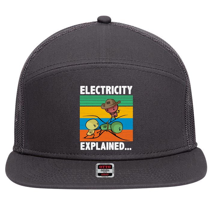 Electricity Explained Funny 7 Panel Mesh Trucker Snapback Hat