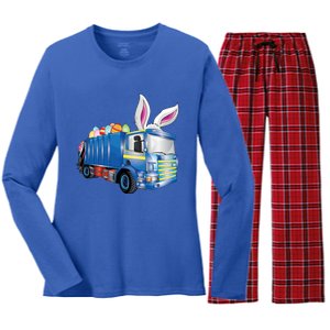 Easter Egg Garbage Truck Funny Gift Easter Bunny Basket Gift Women's Long Sleeve Flannel Pajama Set 