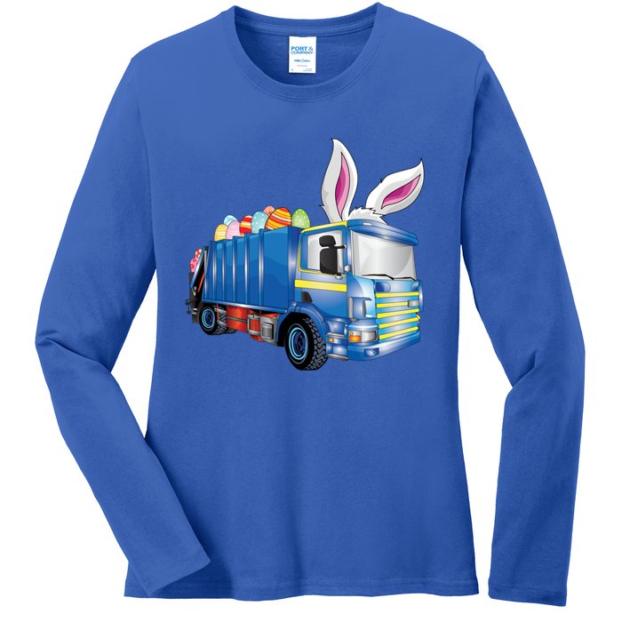 Easter Egg Garbage Truck Funny Gift Easter Bunny Basket Gift Ladies Long Sleeve Shirt