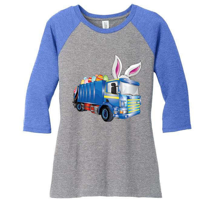 Easter Egg Garbage Truck Funny Gift Easter Bunny Basket Gift Women's Tri-Blend 3/4-Sleeve Raglan Shirt