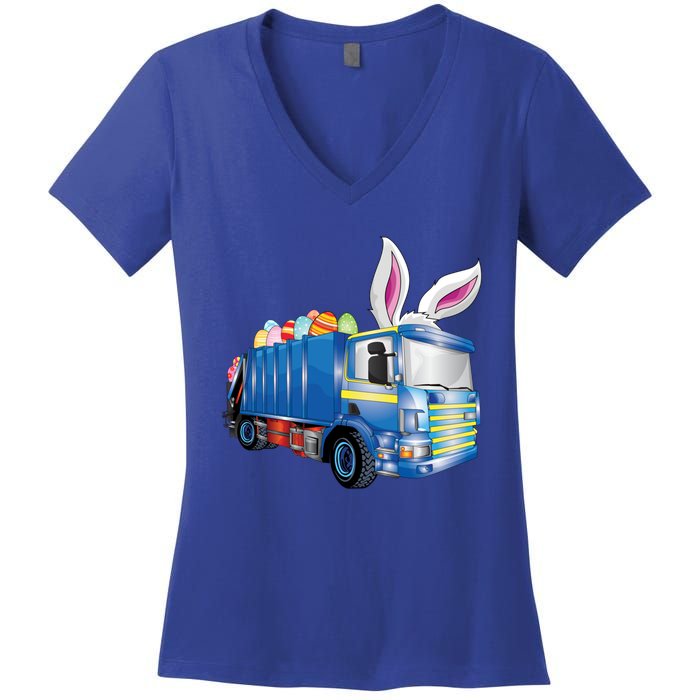 Easter Egg Garbage Truck Funny Gift Easter Bunny Basket Gift Women's V-Neck T-Shirt