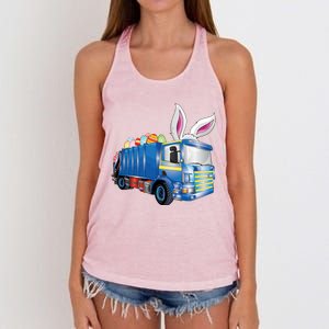 Easter Egg Garbage Truck Funny Gift Easter Bunny Basket Gift Women's Knotted Racerback Tank