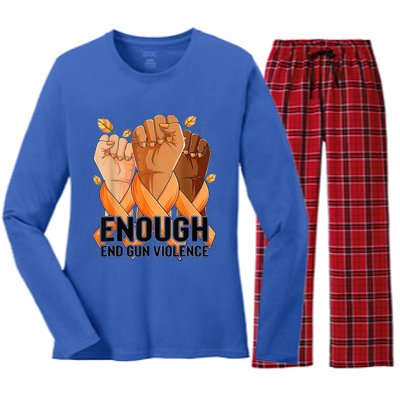 Enough End Gun Violence Awareness Day Wear Orange Women's Long Sleeve Flannel Pajama Set 