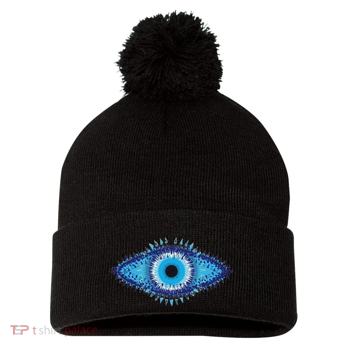 Evil Eye Greek Turkish Eye Evil Spirit Protection Pom Pom 12in Knit Beanie