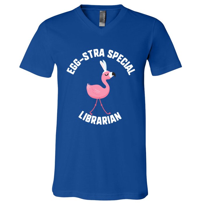 Easter Eggcute Giftstra Special Librarian Flamingo Gift V-Neck T-Shirt