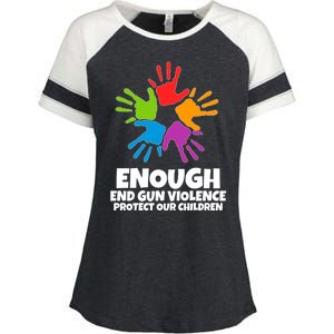 Enough End Gun Violence Protect Our Children Handprint Enza Ladies Jersey Colorblock Tee