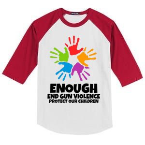 Enough End Gun Violence Protect Our Children Handprint Kids Colorblock Raglan Jersey