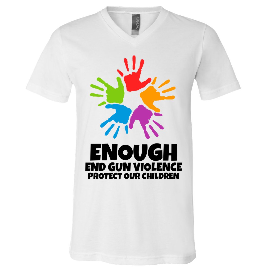 Enough End Gun Violence Protect Our Children Handprint V-Neck T-Shirt