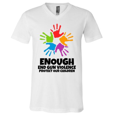 Enough End Gun Violence Protect Our Children Handprint V-Neck T-Shirt