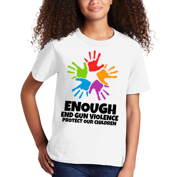 Enough End Gun Violence Protect Our Children Handprint Kids T-Shirt