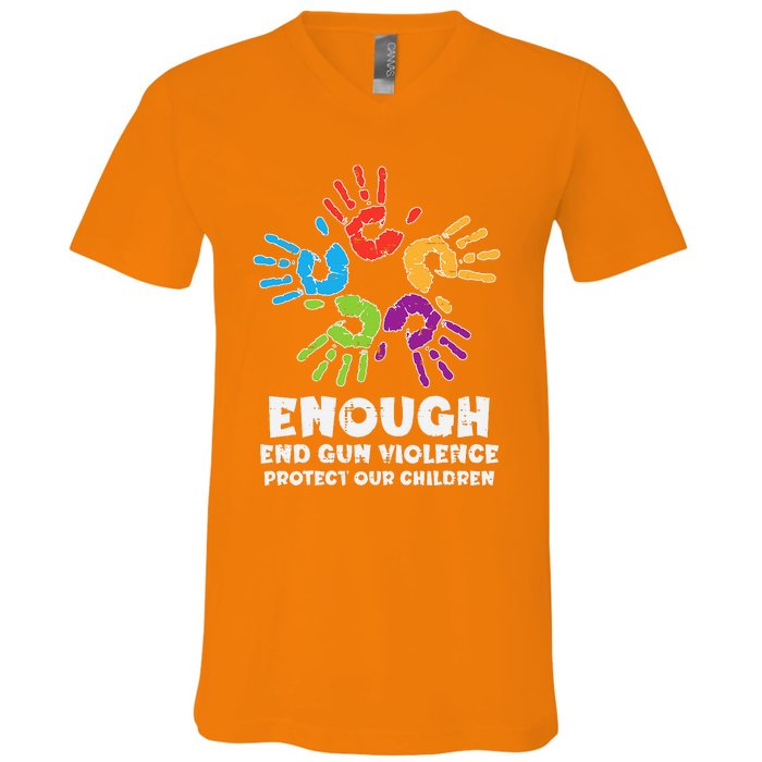 Enough End Gun Violence Protect Our Children Orange Mom Dad V-Neck T-Shirt