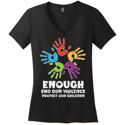 Enough End Gun Violence Protect Our Children Orange Mom Dad Women's V-Neck T-Shirt