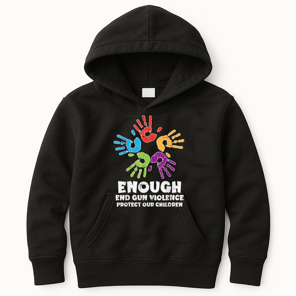 Enough End Gun Violence Protect Our Children Orange Mom Dad Kids Hoodie
