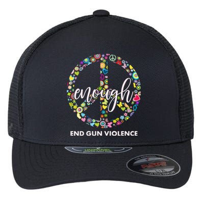 Enough End Gun Violence Peace Sign Flexfit Unipanel Trucker Cap