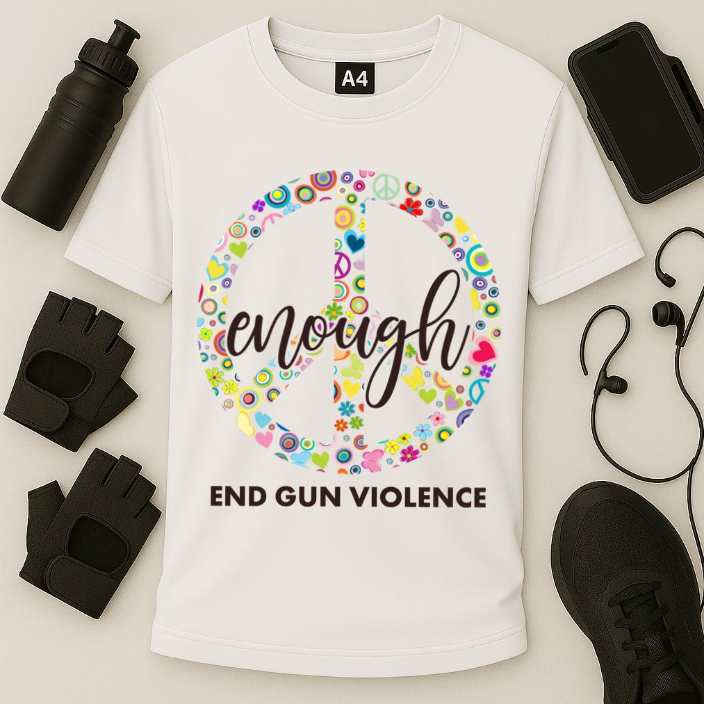 Enough End Gun Violence Peace Sign Cooling Performance Crew T-Shirt