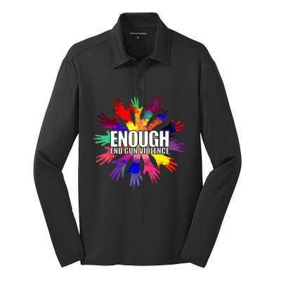 Enough End Gun Violence No Gun Awareness Day Silk Touch Performance Long Sleeve Polo