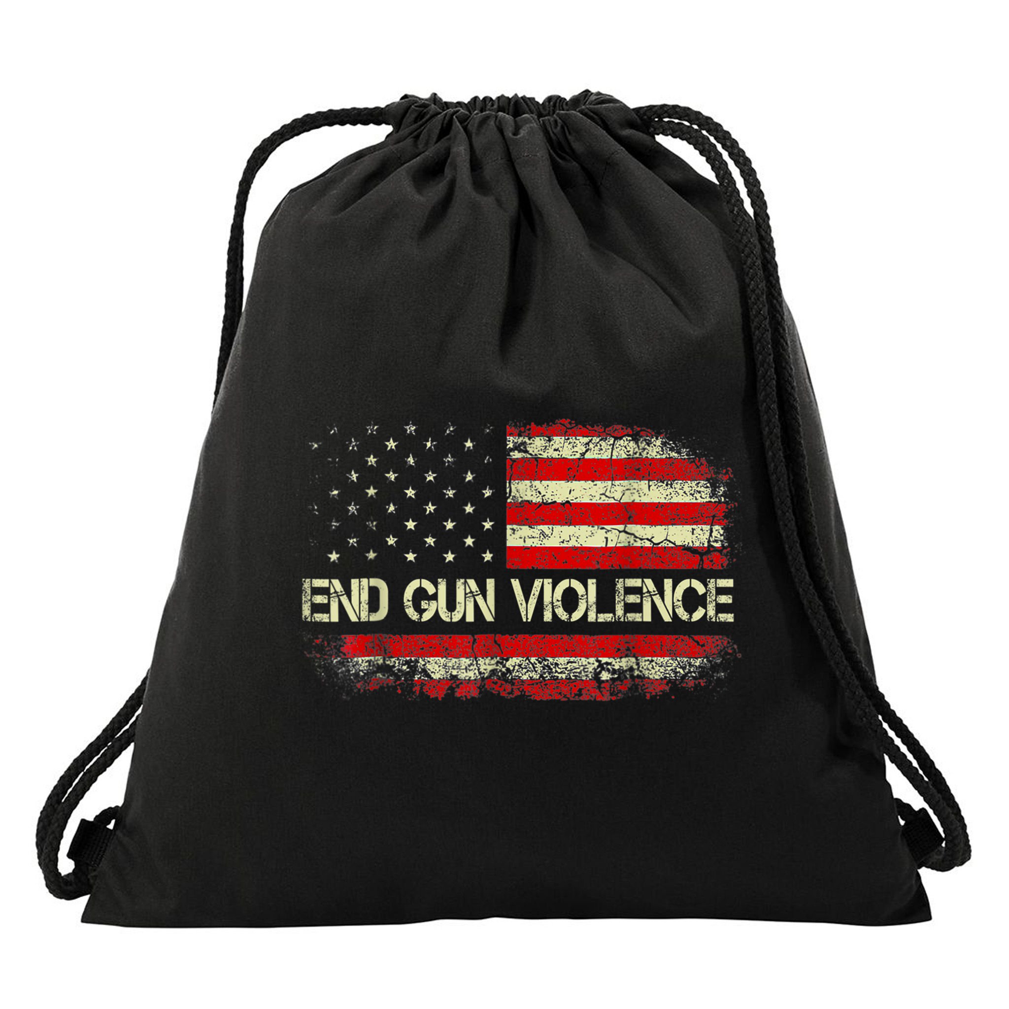 Enough End Gun Violence Awareness Day Wear Orange Vintage America Flag Drawstring Bag