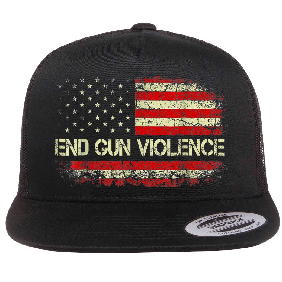 Enough End Gun Violence Awareness Day Wear Orange Vintage America Flag Flat Bill Trucker Hat