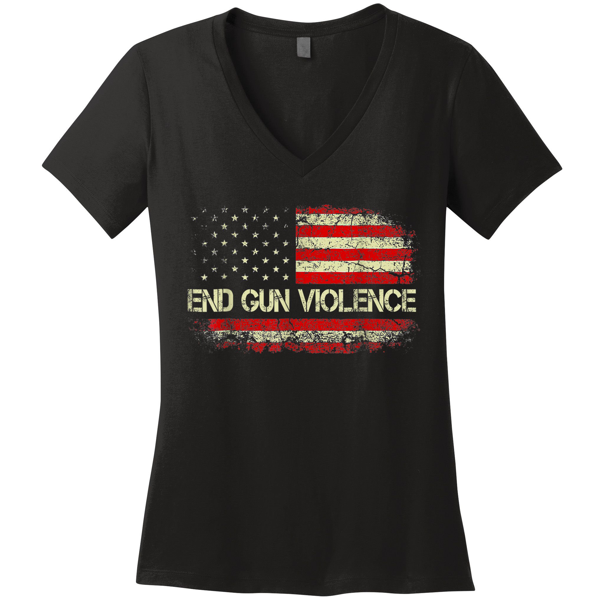 Enough End Gun Violence Awareness Day Wear Orange Vintage America Flag Women's V-Neck T-Shirt